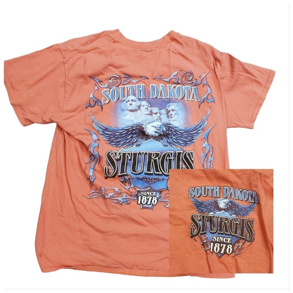 Y2K Sturgis Biker Mount Rushmore South Dakota Coral Pink Graphic‎ T-shirt Large